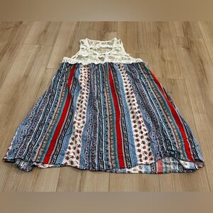 Tassels N Lace Boho Lace & Stripe Sleeveless Dress | Size M